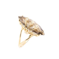 Anel de Quartzo Fum� em Ouro 18 Kilates - 21581